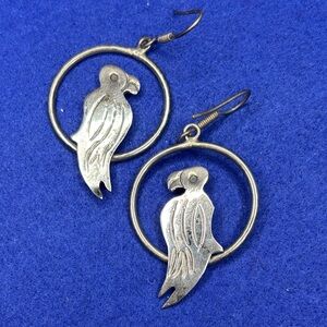 Silver Parrot Hoop Earrings Mexican 925 Sterling